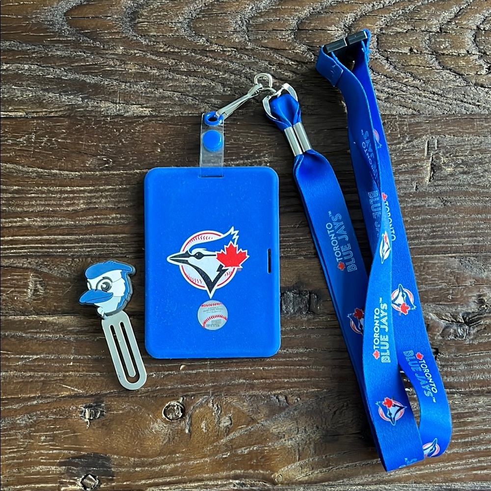 NEW! Blue Jays Lanyard and Badge Holder Set with bookmark and tattoos